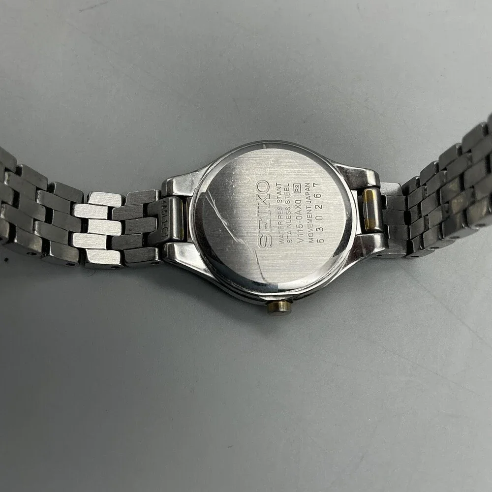 Seiko Solar Womens Watch 22mm Two Tone V115-0AX0 White Dial Stainless 7